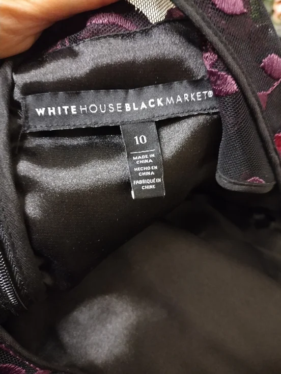 White House Black Market Sleeveless Black Dress With Burgundy Floral Embroidery - Picture 8 of 11